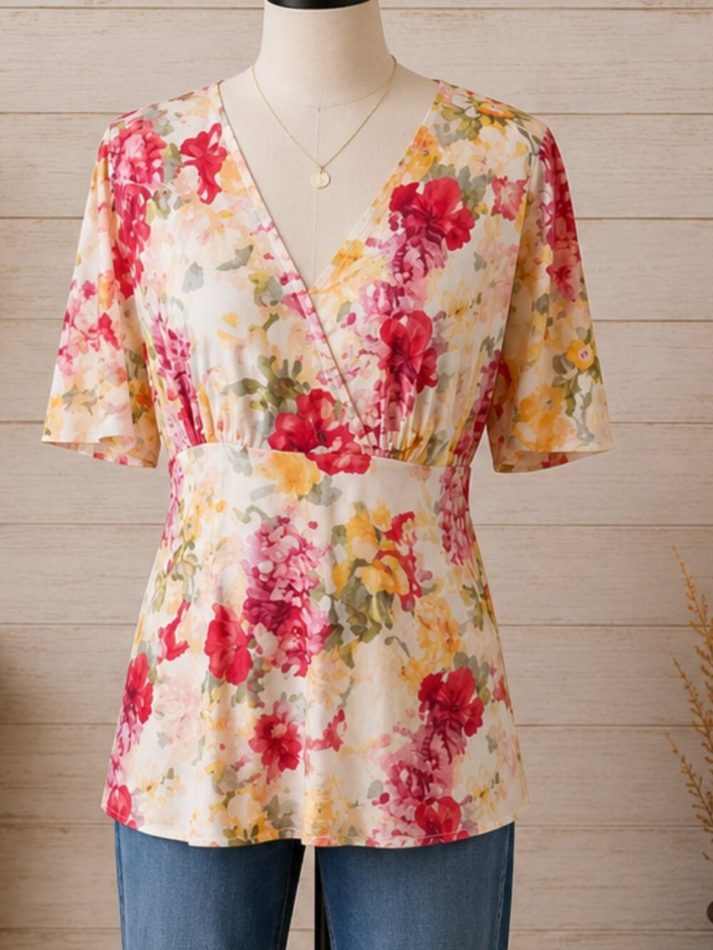 NWT Beacon Multicolor Floral Wrap Blouse | Size L